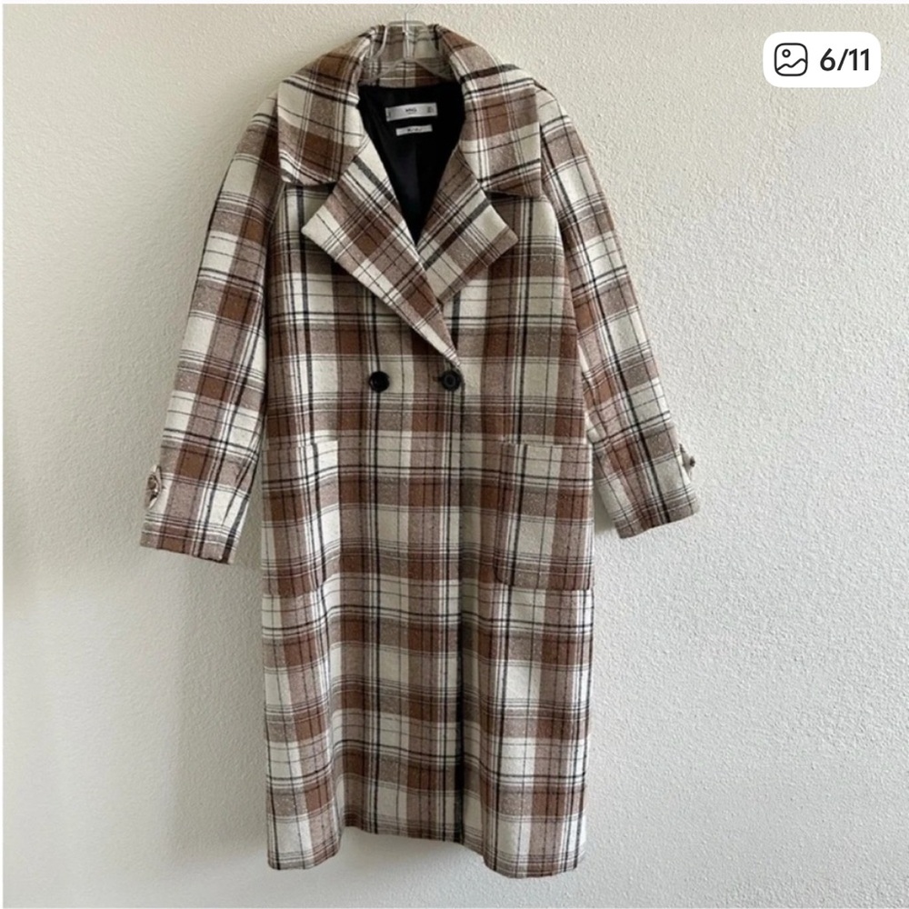 Mango Plaid Coat in Brown and Cream